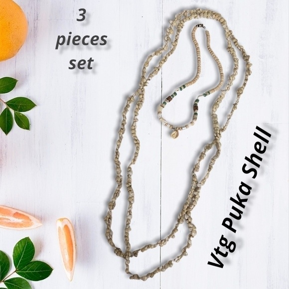 VINTAGE Puka Shell Necklaces Set of 3 - Picture 1 of 6